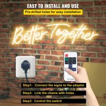 VEVOR Better Together Neon Sign, 13" x 7" +18" x 8" Warm White LED lights Sign, Adjustable Brightness with Remote Control, Used for Home, Party, Wedding, and Bar Decoration (Power Adapter Included)