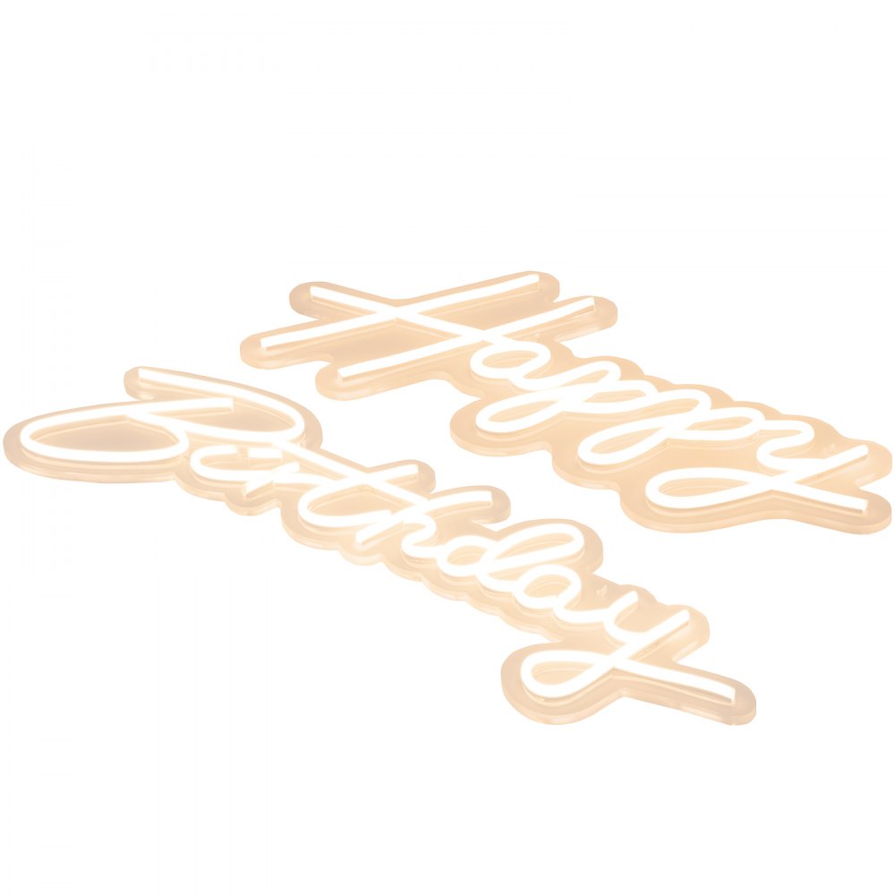 VEVOR Happy Birthday Neon Sign, 18" x 8" & 26" x 7.5" LED Neon Lights Signs, Adjustable Brightness with Dimmer Switch and Power Adapter, Reusable for Party, Club, Celebration and Decoration Warm W