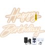 VEVOR Letrero de neón de feliz cumpleaños, 18.0 x 8.0 in y 26.0 x 7.5 in, luces LED de neón, brillo ajustable con regulador de intensidad y adaptador de corriente, reutilizable para fiestas, clubes, celebraciones y decoración, color blanco cálido