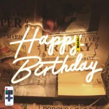 VEVOR Happy Birthday Neon Sign, 18" x 8" & 26" x 7.5" LED Neon Lights Signs, Adjustable Brightness with Dimmer Switch and Power Adapter, Reusable for Party, Club, Celebration and Decoration Warm White