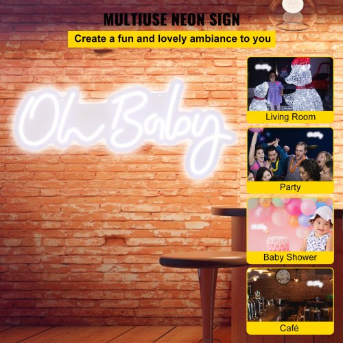 VEVOR Oh Baby Neon Sign for Wall Decor, with Remote Control and Dimmable Switch for Baby Shower decorations, Birthday Party, Wedding Decor, 23.5x12 inches (White)