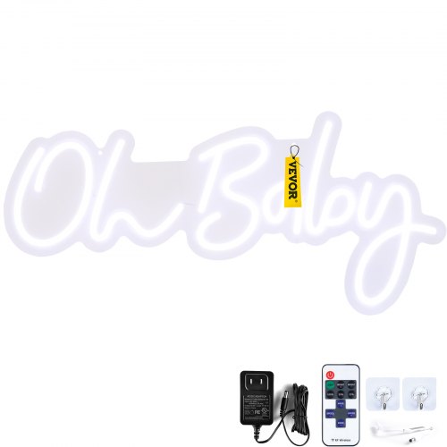 VEVOR Oh Baby Neon Sign for Wall Decor, with Remote Control and Dimmable Switch for Baby Shower decorations, Birthday Party, Wedding Decor, 23.5x12 inches (White)