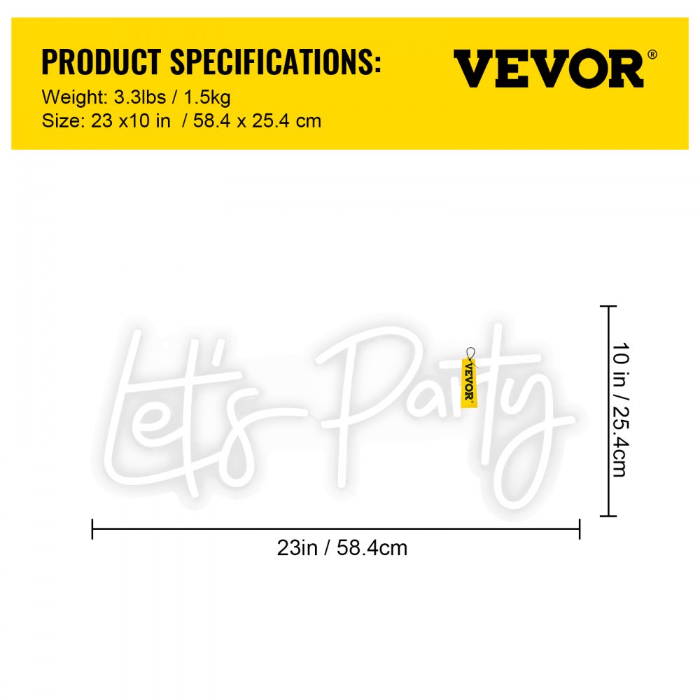 VEVOR Let's Party Neon Sign, 23"X10" Neon Sign for Wall Decor, Adjustable Brightness White Neon Light Sign with Remote Control and Power Adapter, for Party/Wedding Celebration/Home Decoration