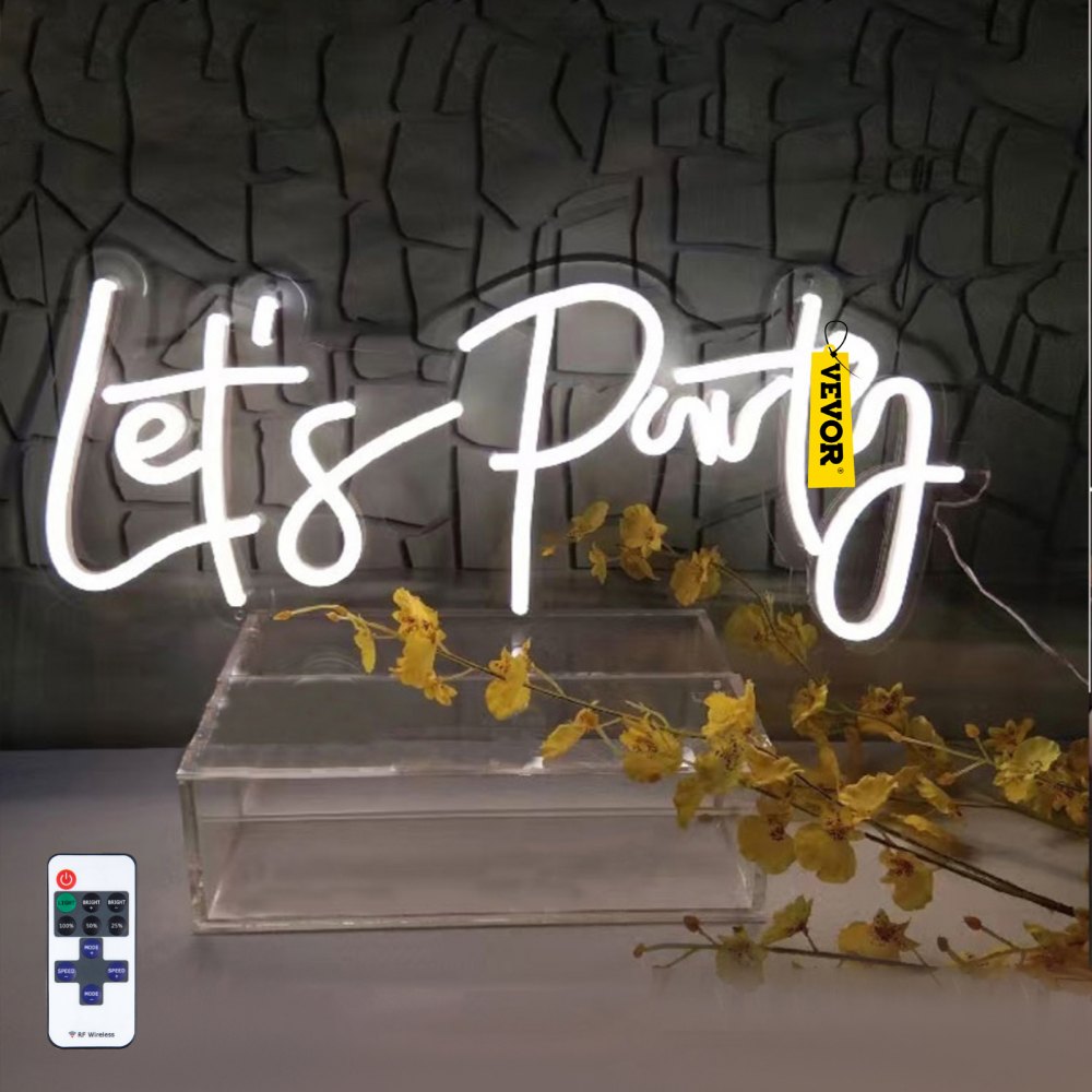 VEVOR Let's Party Neon Sign, 23"X10" Neon Sign for Wall Decor, Adjustable Brightness White Neon Light Sign with Remote Control and Power Adapter, for Party/Wedding Celebration/Home Decoration