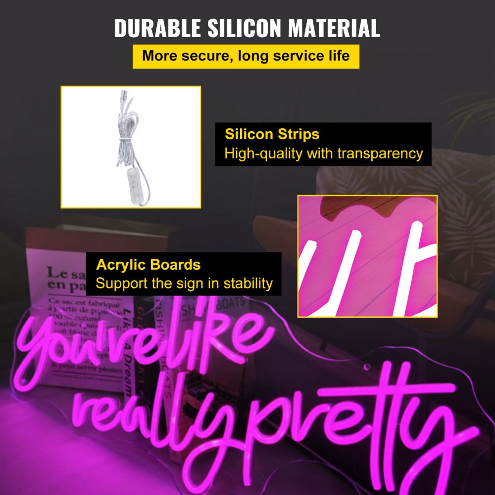 VEVOR You're Like Really Pretty Neon Sign, 23" x 21" Pink LED Neon Signs for Wall Decor, Large Lights Sign with Remote Control and Power Adapter, Used for Party, Wedding, Living Room, Office