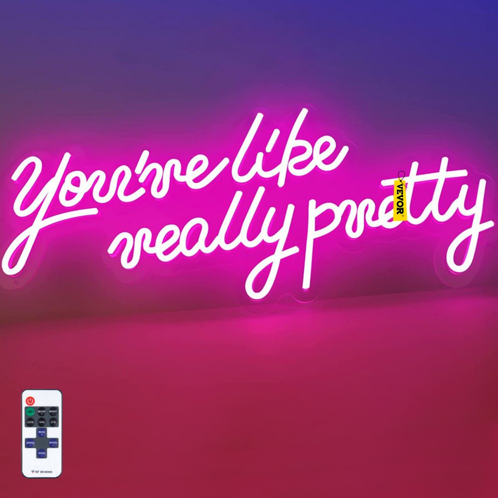VEVOR You're Like Really Pretty Neon Sign, 23" x 21" Pink LED Neon Signs for Wall Decor, Large Lights Sign with Remote Control and Power Adapter, Used for Party, Wedding, Living Room, Office