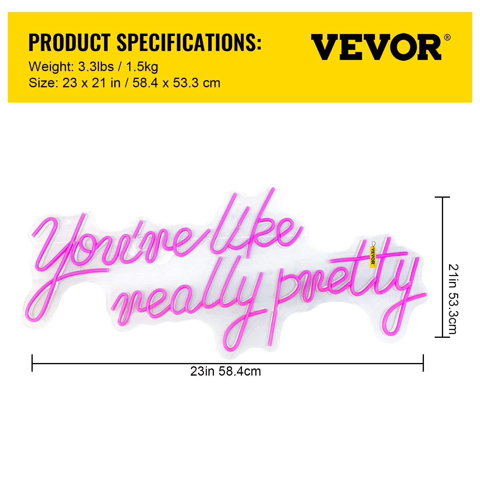 VEVOR You're Like Really Pretty Neon Sign, 23" x 21" Pink LED Neon Signs for Wall Decor, Large Lights Sign with Remote Control and Power Adapter, Used for Party, Wedding, Living Room, Office