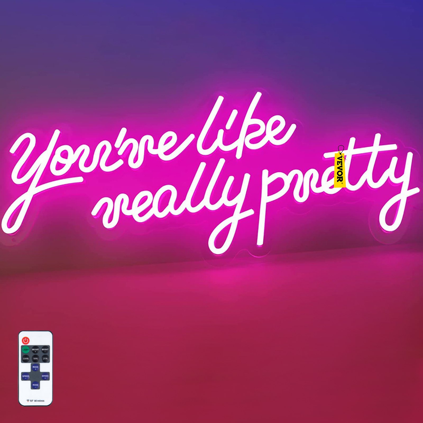 VEVOR You're Like Really Pretty Neon Sign, 23" x 21" Pink LED Neon Signs for Wall Decor, Large Lights Sign with Remote Control and Power Adapter, Used for Party, Wedding, Living Room, Office