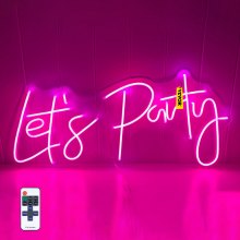 VEVOR Let's Party Neon Sign, 26" x 12" Neon Sign for Wall Decor, Adjustable Brightness Pink Neon Light Sign with Remote Control and Power Adapter, for Party/Wedding Celebration/Home Decoration