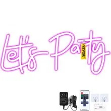 VEVOR Let's Party Neon Sign, 26" x 12" Neon Sign for Wall Decor, Adjustable Brightness Pink Neon Light Sign with Remote Control and Power Adapter, for Party/Wedding Celebration/Home Decoration