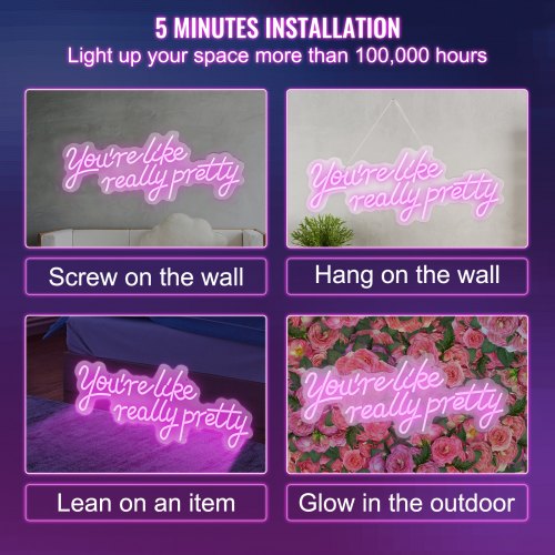 VEVOR You're Like Really Pretty Neon Sign, 27.5" x 12" Pink LED Neon Signs for Wall Decor, Large Lights Sign with Remote Control and Power Adapter, Used for Party, Wedding, Living Room, Office