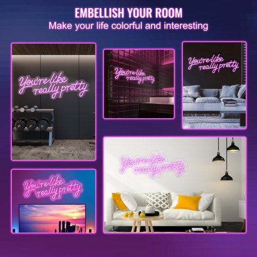 VEVOR You're Like Really Pretty Neon Sign, 27.5" x 12" Pink LED Neon Signs for Wall Decor, Large Lights Sign with Remote Control and Power Adapter, Used for Party, Wedding, Living Room, Office