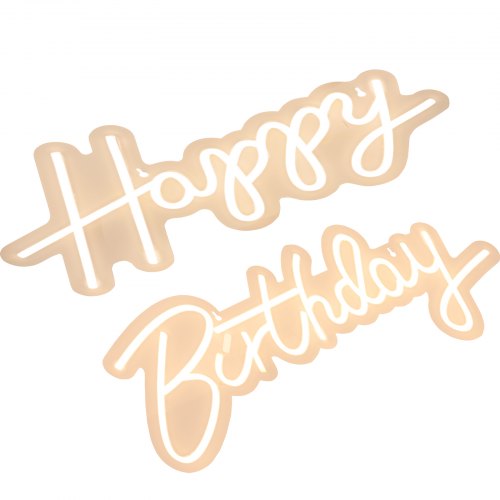 VEVOR Happy Birthday Neon Sign, 16.5" x 8" + 23" x 8" LED Neon Lights Signs, Adjustable Brightness w/ Remote Control and Power Adapter, Reusable for Party, Club, Celebration and Decoration Warm White