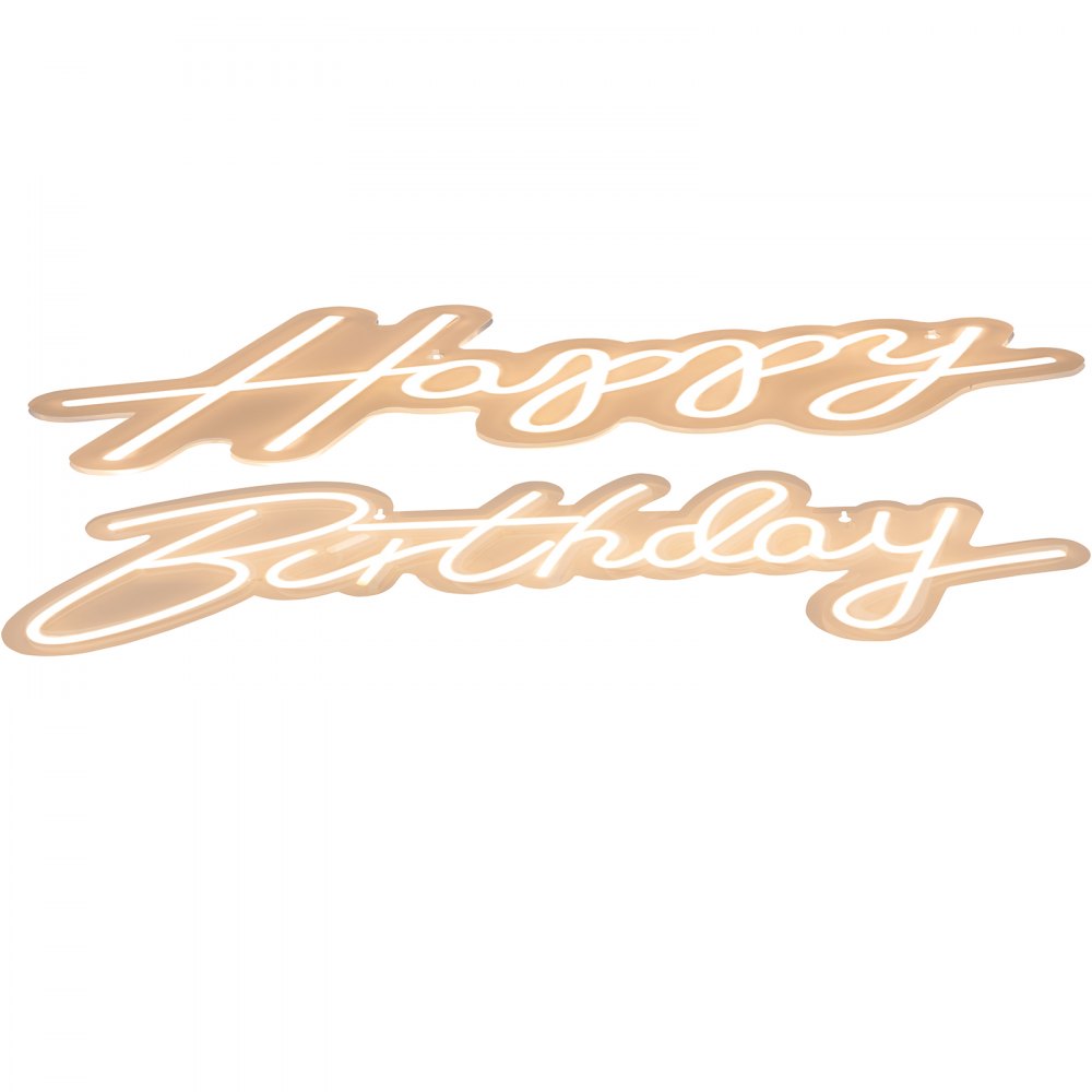 VEVOR Happy Birthday Neon Sign, 16.5" x 8" + 23" x 8" LED Neon Lights Signs, Adjustable Brightness with Remote Control and Power Adapter, Reusable for Party, Club, Celebration and Decoration Warm