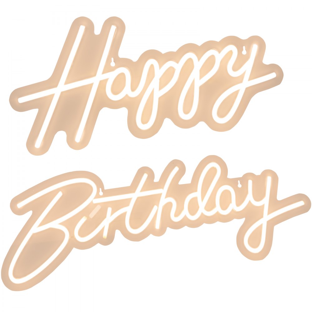 VEVOR Happy Birthday Neon Sign, 16.5" x 8" + 23" x 8" LED Neon Lights Signs, Adjustable Brightness with Remote Control and Power Adapter, Reusable for Party, Club, Celebration and Decoration Warm