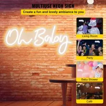 VEVOR Oh Baby Neon Sign for Wall Decor, with Remote Control and Dimmable Switch for Baby Shower decorations, Birthday Party, Wedding Decor, 23.5x12 inches (Warm White)