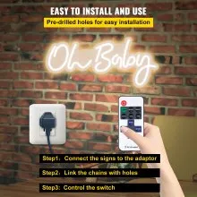 VEVOR Oh Baby Neon Sign for Wall Decor, with Remote Control and Dimmable Switch for Baby Shower decorations, Birthday Party, Wedding Decor, 23.5x12 inches (Warm White)