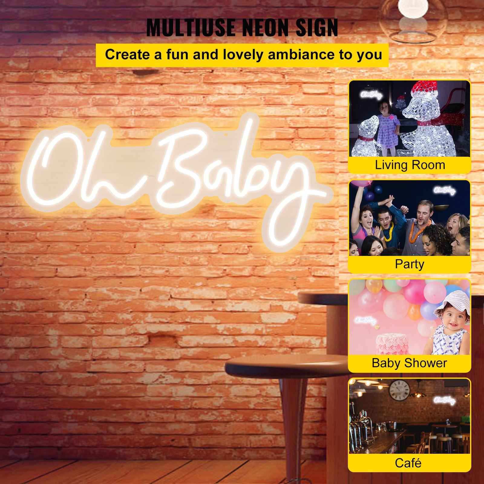 VEVOR Oh Baby Neon Sign for Wall Decor, with Remote Control and Dimmable Switch for Baby Shower decorations, Birthday Party, Wedding Decor, 23.5x12 inches (Warm White)