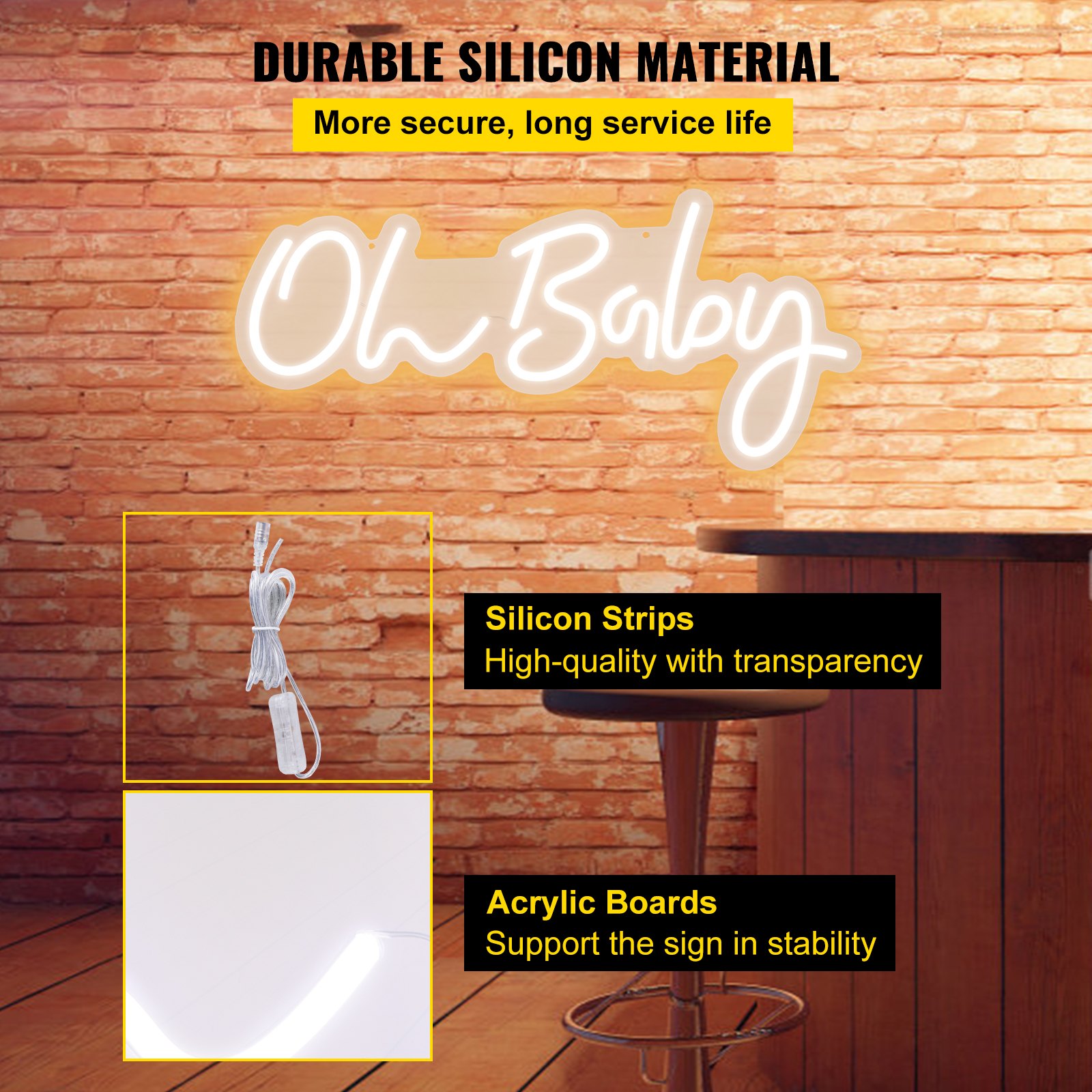 VEVOR Oh Baby Neon Sign for Wall Decor, with Remote Control and Dimmable Switch for Baby Shower decorations, Birthday Party, Wedding Decor, 23.5x12 inches (Warm White)