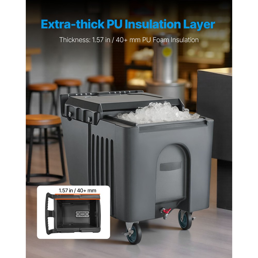 VEVOR Commercial Ice Bin, 125 lbs Portable Ice Caddy, 31.5 x 22.8 x 29 inch Insulated Ice Carrier with 4 Wheels and Flip Lid, Large Ice Bin for Catering, Kitchens, Bistros, Restaurants, and Bars