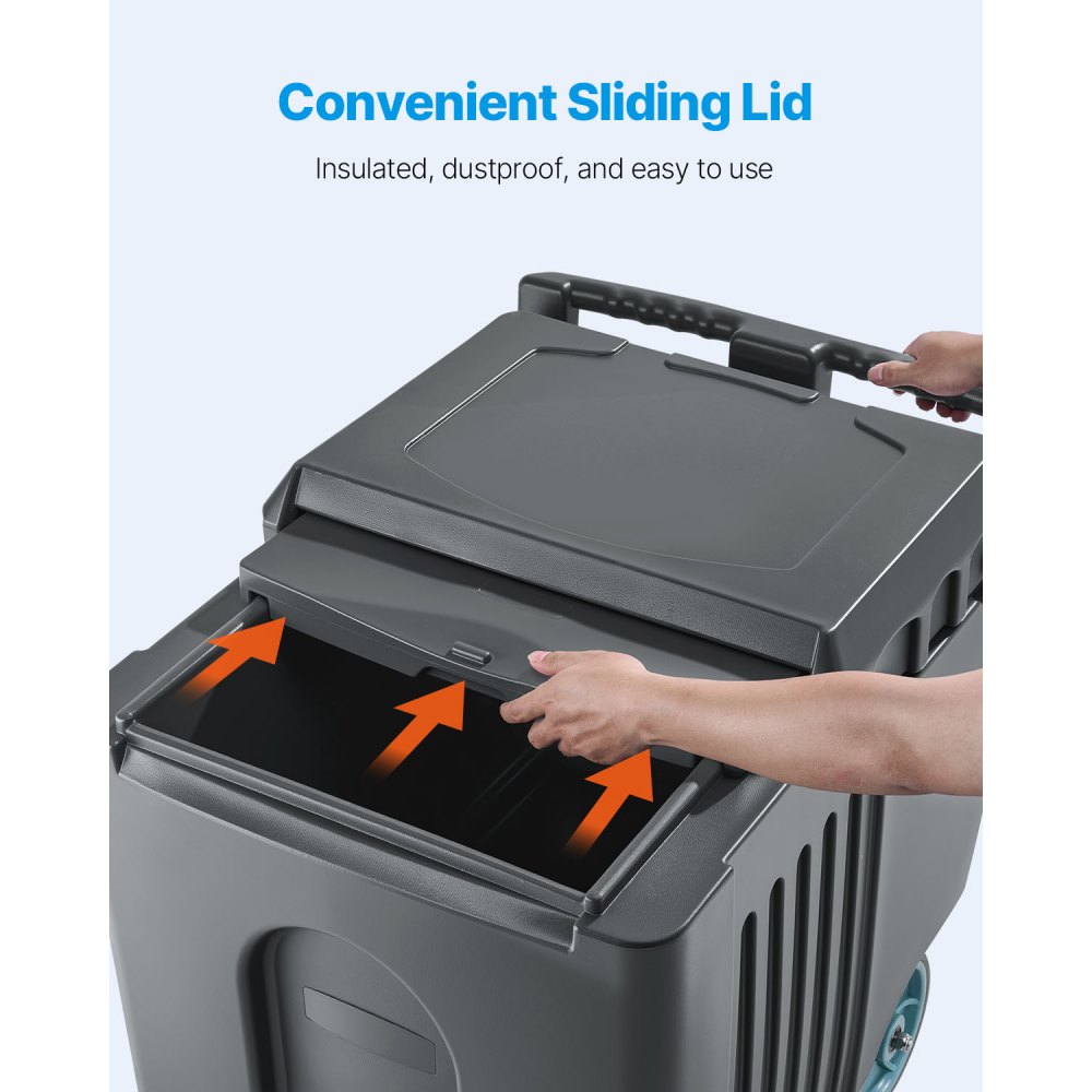 VEVOR Commercial Ice Bin, 125 lbs Portable Ice Caddy, 31.5 x 22.8 x 29 inch Insulated Ice Carrier with 4 Wheels and Flip Lid, Large Ice Bin for Catering, Kitchens, Bistros, Restaurants, and Bars