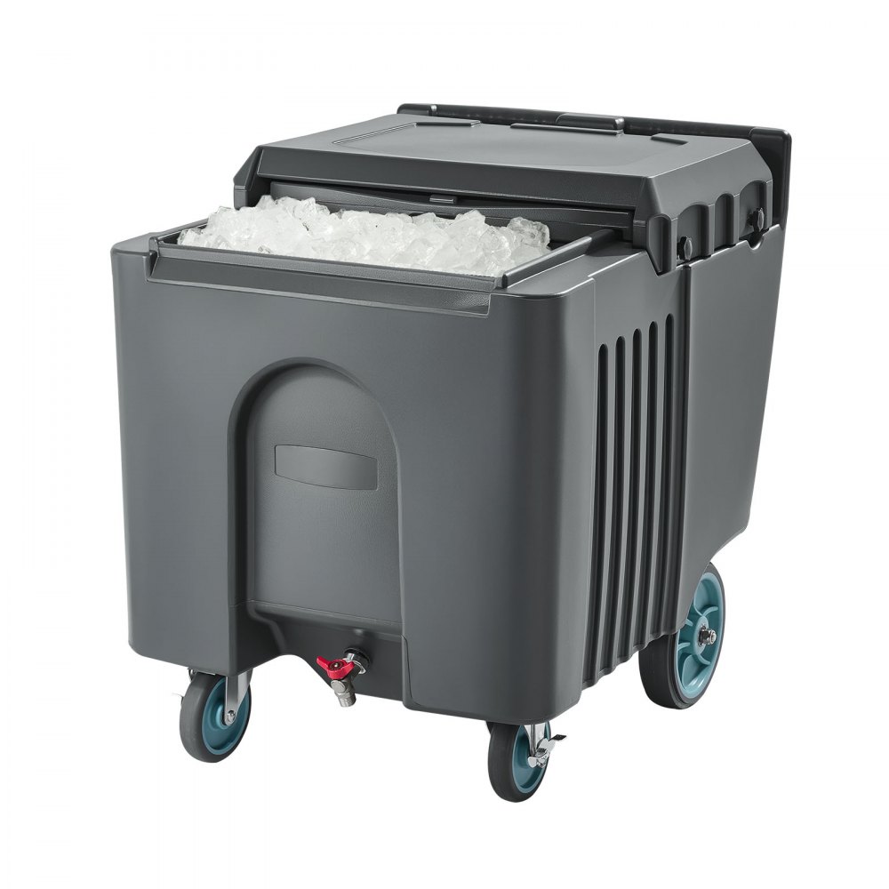 VEVOR Commercial Ice Bin, 125 lbs Portable Ice Caddy, 31.5 x 22.8 x 29 inch Insulated Ice Carrier with 4 Wheels and Flip Lid, Large Ice Bin for Catering, Kitchens, Bistros, Restaurants, and Bars