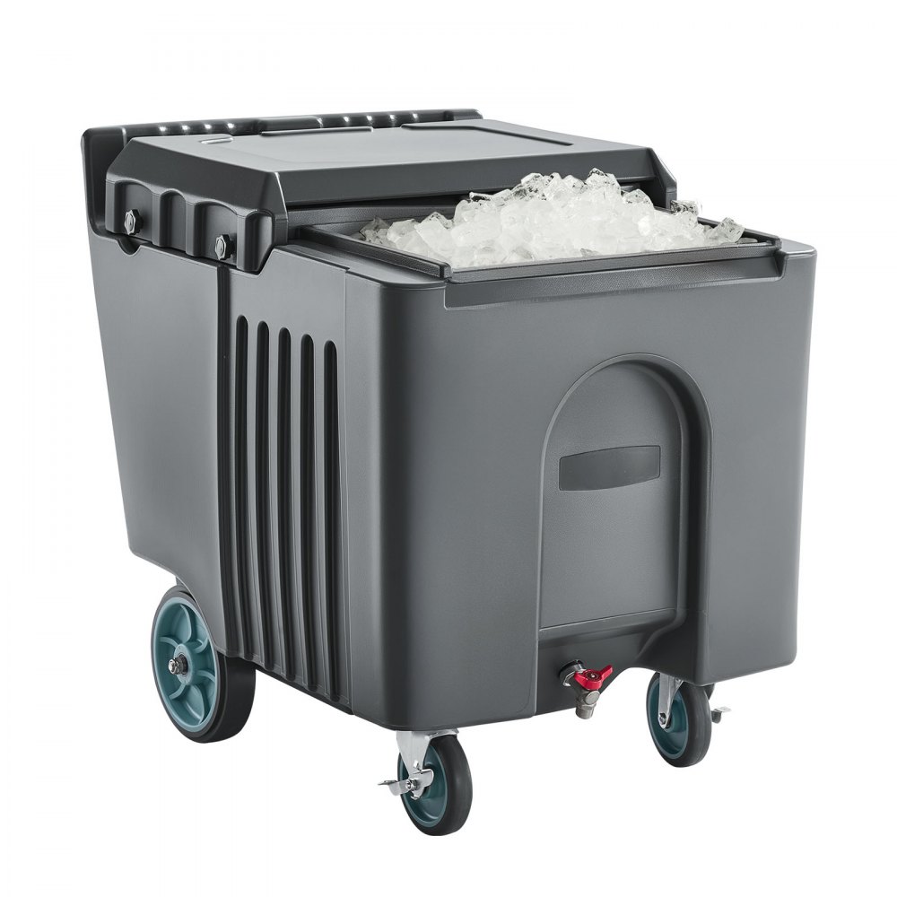 VEVOR Commercial Ice Bin, 125 lbs Portable Ice Caddy, 31.5 x 22.8 x 29 inch Insulated Ice Carrier with 4 Wheels and Flip Lid, Large Ice Bin for Catering, Kitchens, Bistros, Restaurants, and Bars