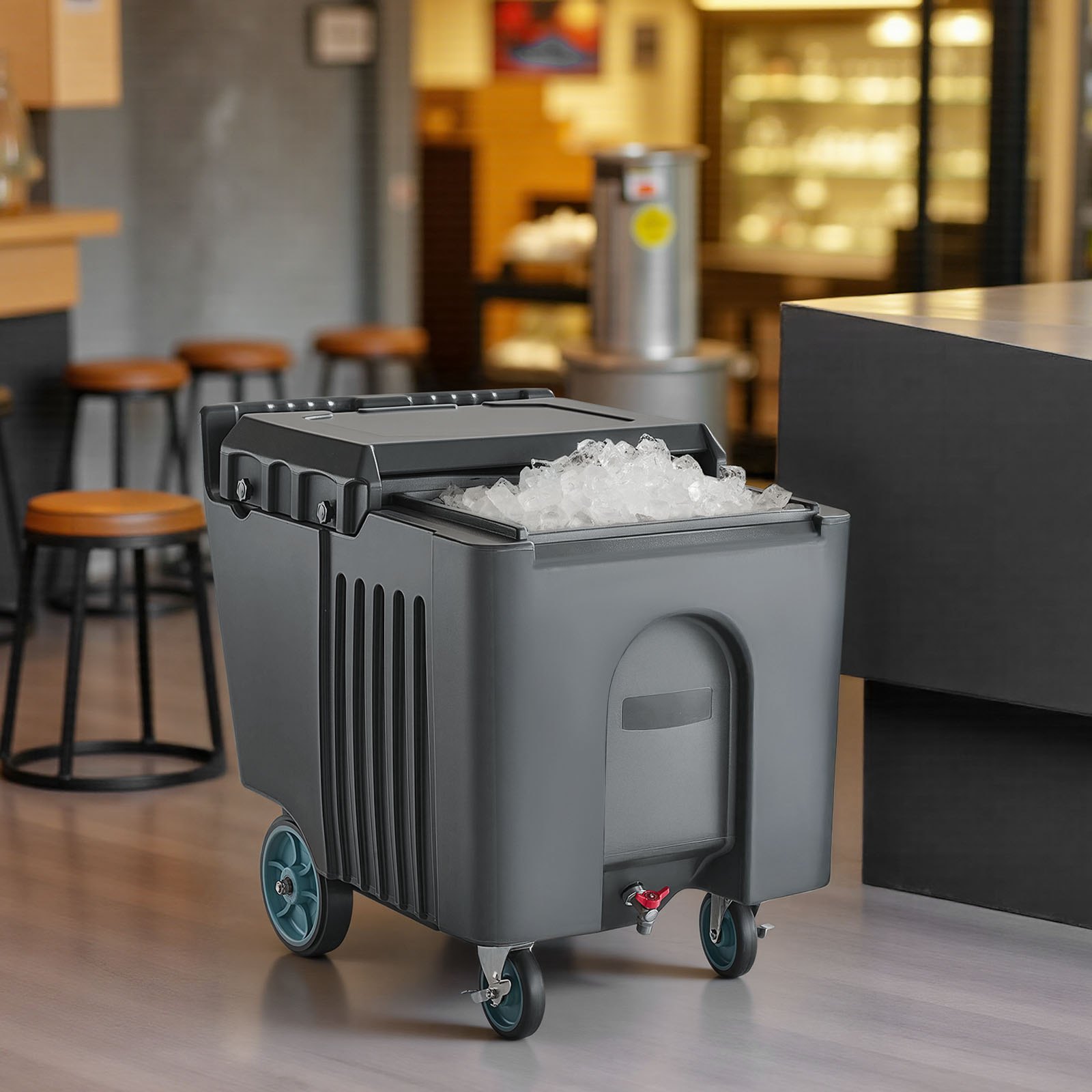VEVOR Commercial Ice Bin, 125 lbs Portable Ice Caddy, 31.5 x 22.8 x 29 inch Insulated Ice Carrier with 4 Wheels and Flip Lid, Large Ice Bin for Catering, Kitchens, Bistros, Restaurants, and Bars