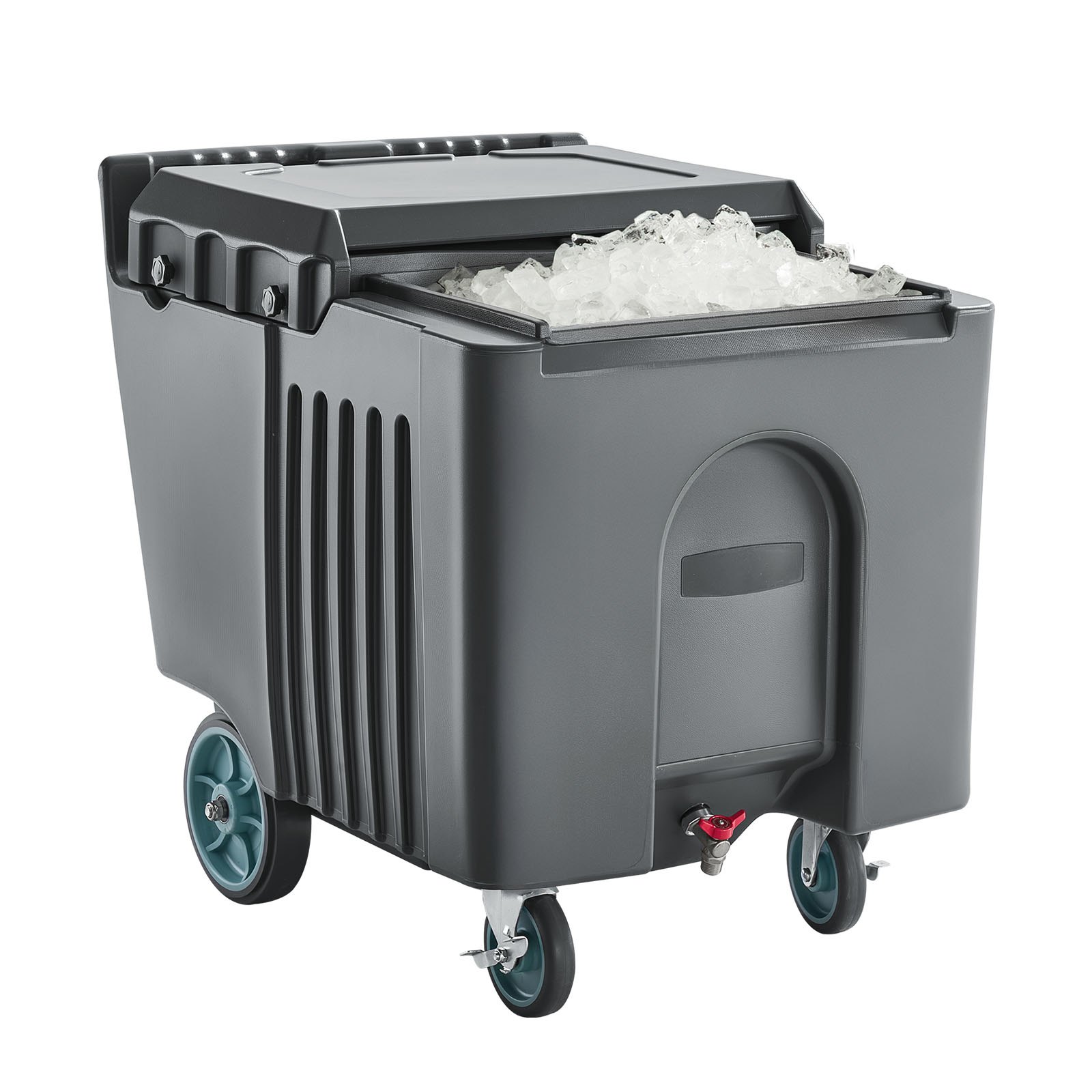 VEVOR Commercial Ice Bin, 125 lbs Portable Ice Caddy, 31.5 x 22.8 x 29 inch Insulated Ice Carrier with 4 Wheels and Flip Lid, Large Ice Bin for Catering, Kitchens, Bistros, Restaurants, and Bars