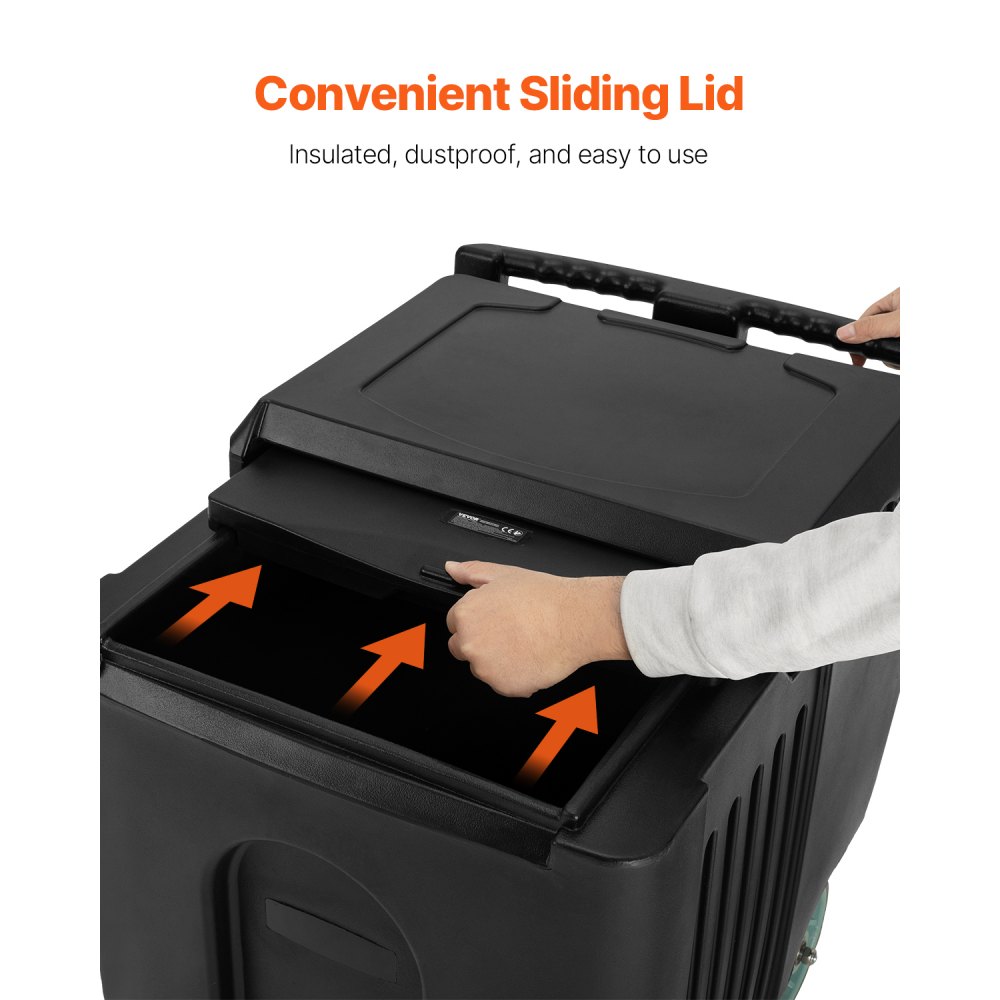 VEVOR Commercial Ice Bin, 125 lbs Portable Ice Caddy, 31.5 x 22.8 x 29 inch Insulated Ice Carrier with 4 Wheels and Sliding Lid, Large Ice Bin for Catering, Kitchens, Bistros, Restaurants, and Bars