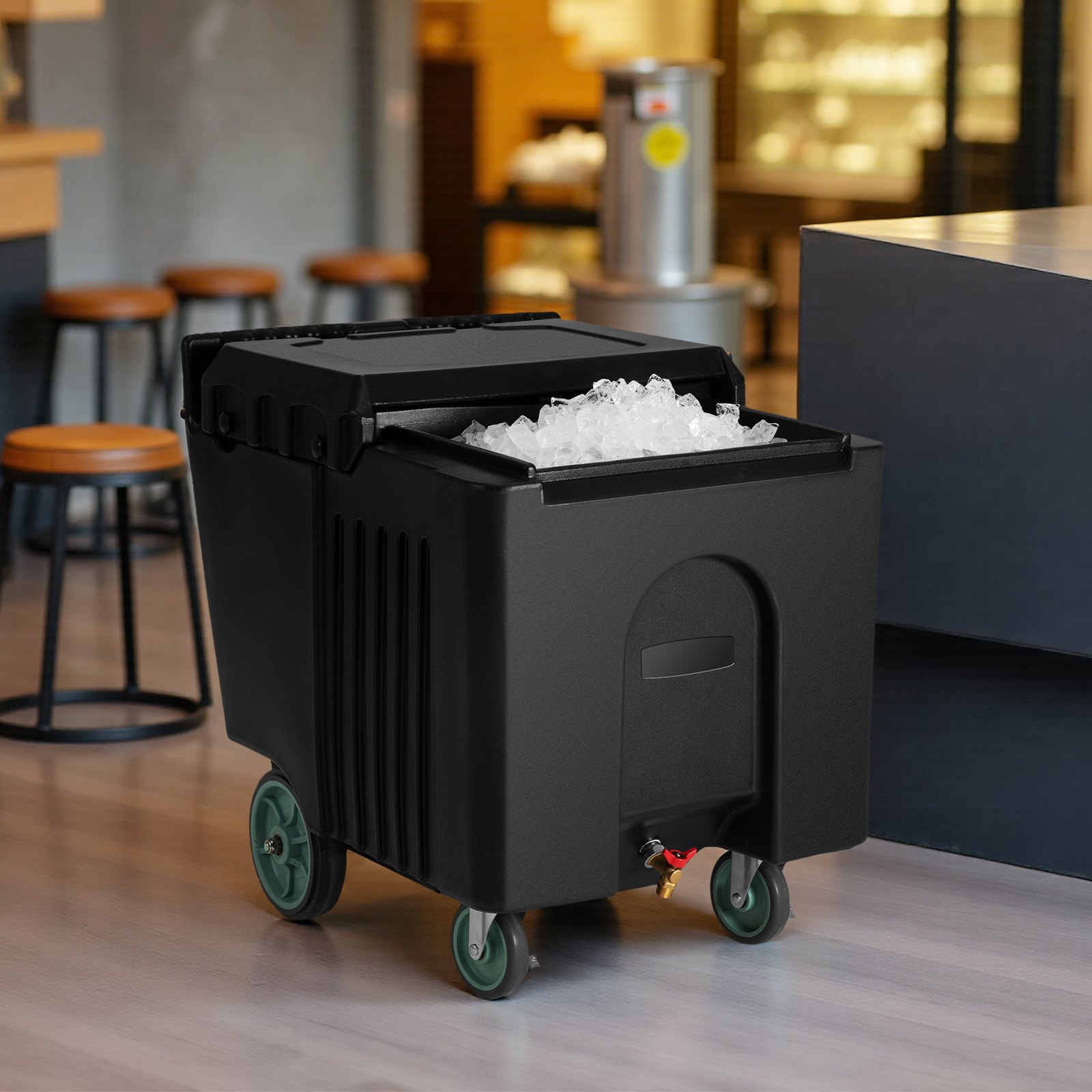 VEVOR Commercial Ice Bin, 125 lbs Portable Ice Caddy, 31.5 x 22.8 x 29 inch Insulated Ice Carrier with 4 Wheels and Sliding Lid, Large Ice Bin for Catering, Kitchens, Bistros, Restaurants, and Bars