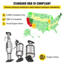 VEVOR Catalytic Converter, 3 Pcs Exhaust Pipe Stainless Steel High Flow Cat, for Chevrolet Traverse 09-17 3.6L V6/Buick Enclave 07-10/GMC Acadia 07-17/Saturn Outlook 3.6L 07-10 (EPA Compliant)