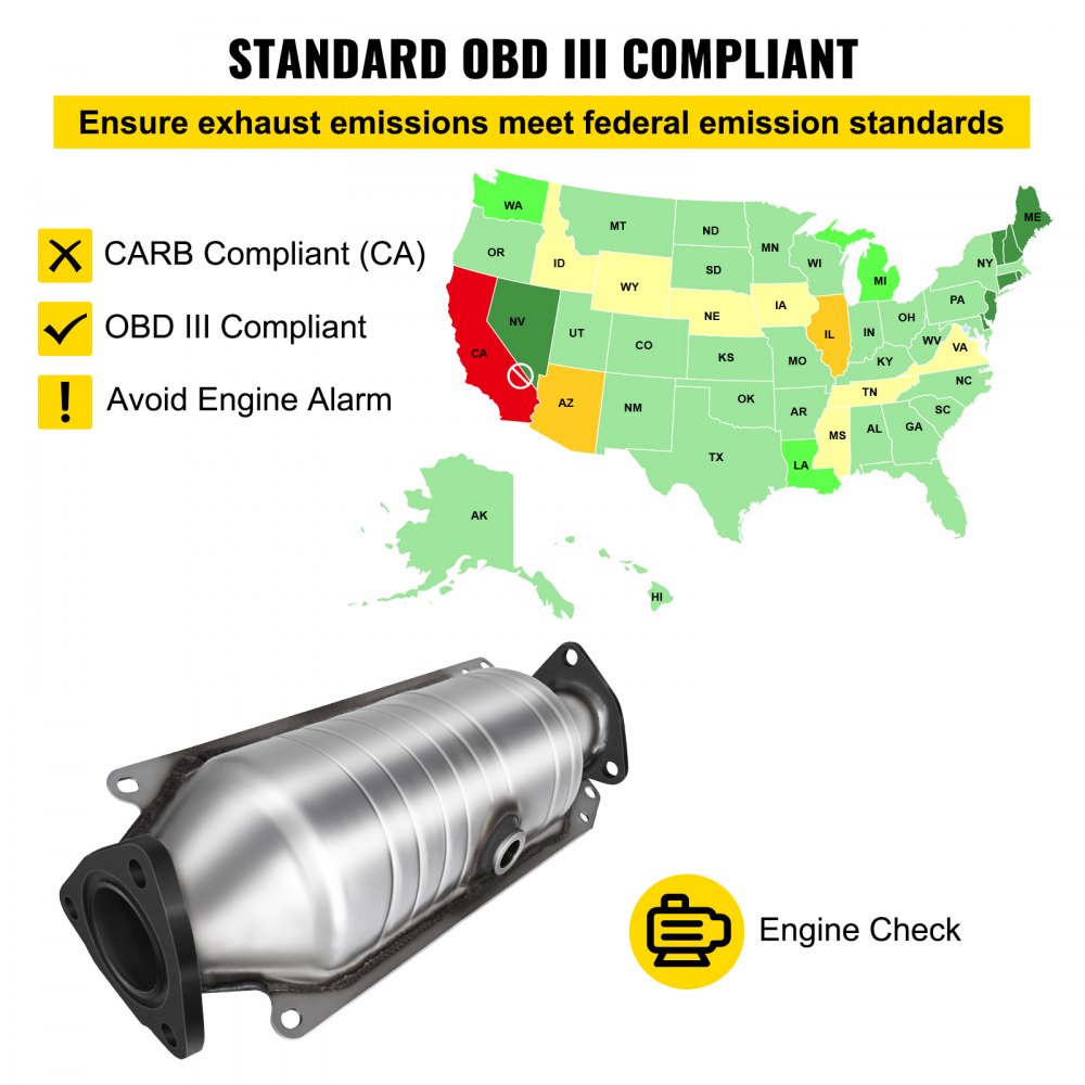 VEVOR Catalytic Converter Compatible with 1998-2002 Honda Accord 2.3L, Direct-Fit High Flow Series Cat Converter, Stainless Steel Exhaust Converter Pipe with Flange Design & Gasket (OBD III Compliant)