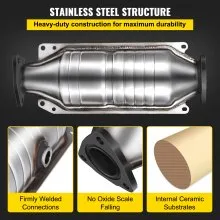 VEVOR Catalytic Converter Compatible with 1998-2002 Honda Accord 2.3L, Direct-Fit High Flow Series Cat Converter, Stainless Steel Exhaust Converter Pipe w/Flange Design & Gasket (OBD III Compliant)