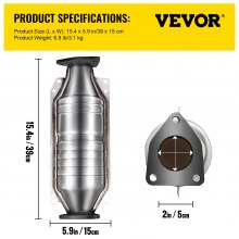 VEVOR Catalytic Converter Compatible with 1998-2002 Honda Accord 2.3L, Direct-Fit High Flow Series Cat Converter, Stainless Steel Exhaust Converter Pipe w/Flange Design & Gasket (OBD III Compliant)