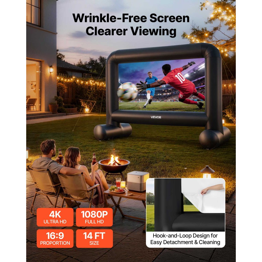 VEVOR Inflatable Movie Screen, 14 ft Outdoor Inflatable Projection Screen with Portable Storage Bag, Front/Rear Projection, Easy Set Up, Blow Up Screen for Outdoor Backyard Movie Night, Theme Parties