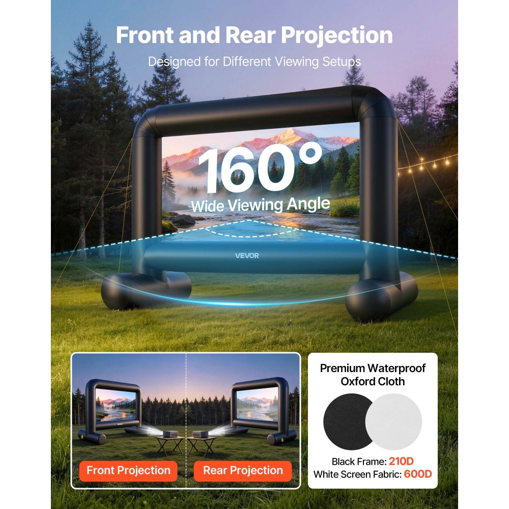 VEVOR Inflatable Movie Screen, 14 ft Outdoor Inflatable Projection Screen with Portable Storage Bag, Front/Rear Projection, Easy Set Up, Blow Up Screen for Outdoor Backyard Movie Night, Theme Parties