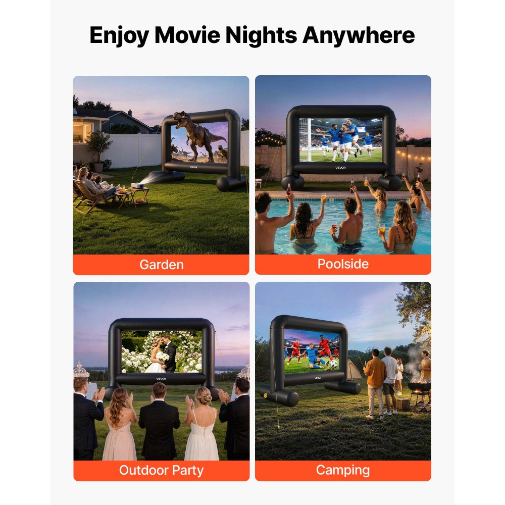 VEVOR Inflatable Movie Screen, 14 ft Outdoor Inflatable Projection Screen with Portable Storage Bag, Front/Rear Projection, Easy Set Up, Blow Up Screen for Outdoor Backyard Movie Night, Theme Parties