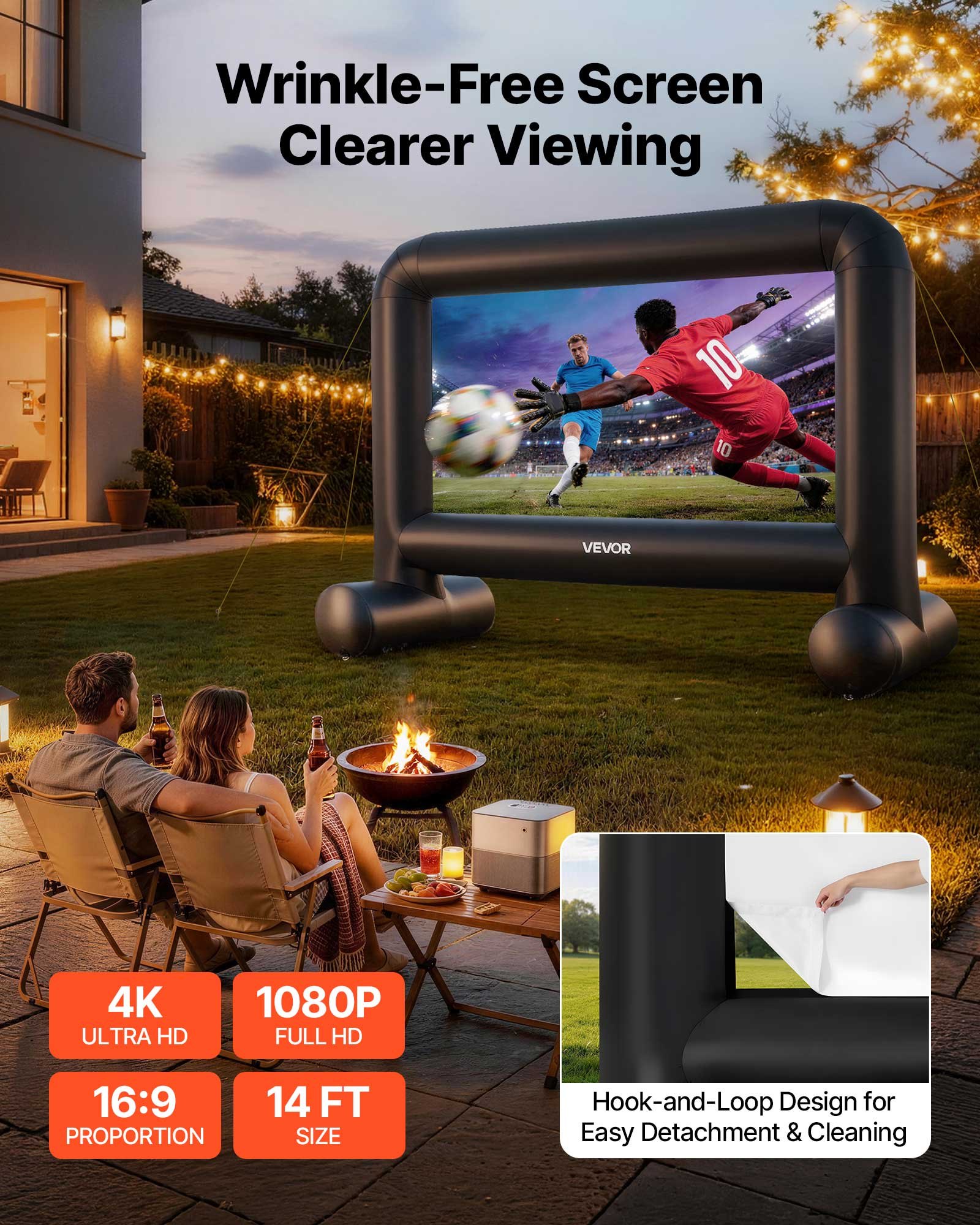 VEVOR Inflatable Movie Screen, 14 ft Outdoor Inflatable Projection Screen with Portable Storage Bag, Front/Rear Projection, Easy Set Up, Blow Up Screen for Outdoor Backyard Movie Night, Theme Parties