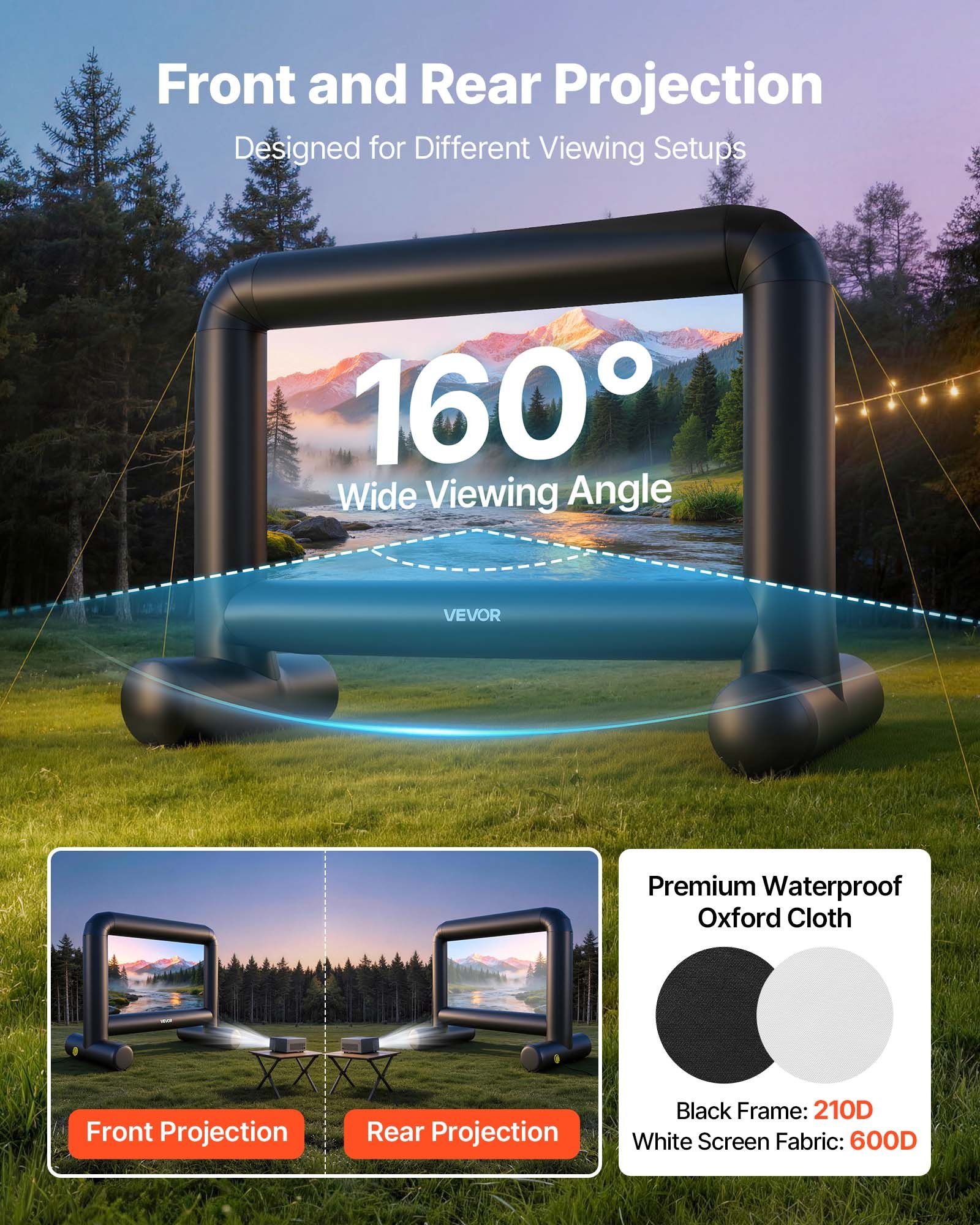 VEVOR Inflatable Movie Screen, 14 ft Outdoor Inflatable Projection Screen with Portable Storage Bag, Front/Rear Projection, Easy Set Up, Blow Up Screen for Outdoor Backyard Movie Night, Theme Parties