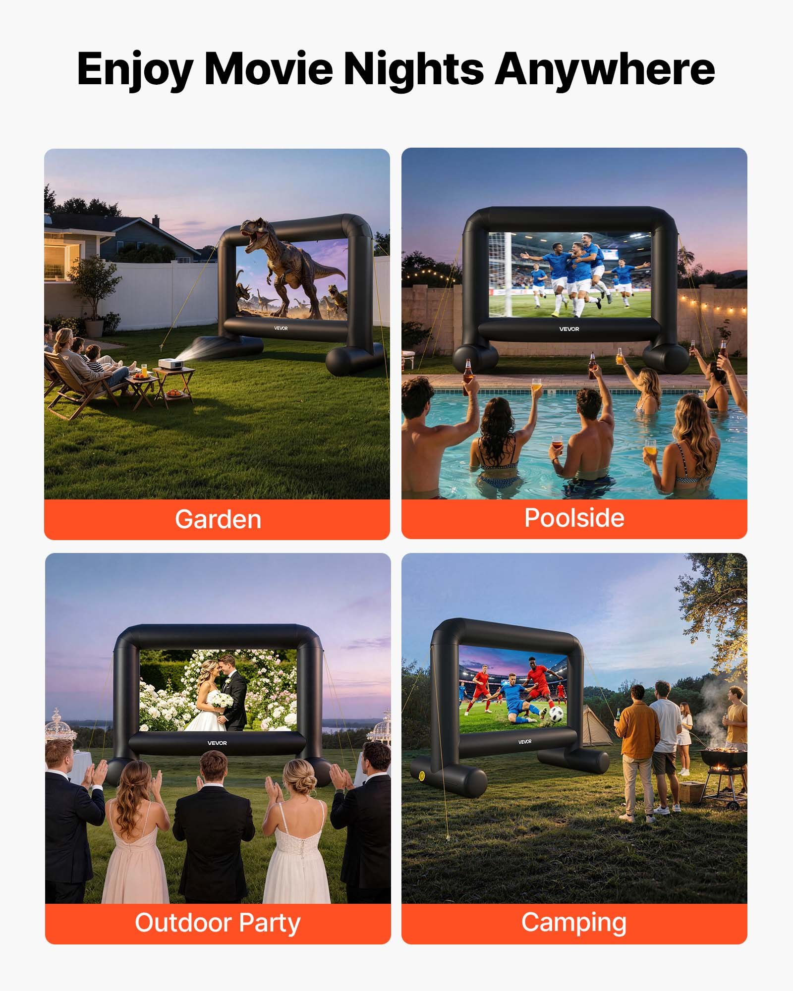 VEVOR Inflatable Movie Screen, 14 ft Outdoor Inflatable Projection Screen with Portable Storage Bag, Front/Rear Projection, Easy Set Up, Blow Up Screen for Outdoor Backyard Movie Night, Theme Parties
