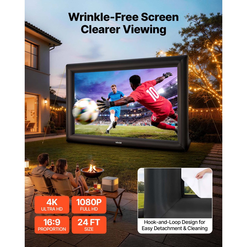 VEVOR Inflatable Movie Screen, 24 ft Outdoor Inflatable Projection Screen with Portable Storage Bag, Front/Rear Projection, Easy Set Up, Blow Up Screen for Outdoor Backyard Movie Night, Theme Parties