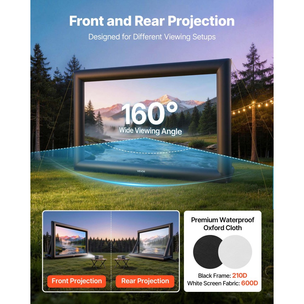 VEVOR Inflatable Movie Screen, 24 ft Outdoor Inflatable Projection Screen with Portable Storage Bag, Front/Rear Projection, Easy Set Up, Blow Up Screen for Outdoor Backyard Movie Night, Theme Parties