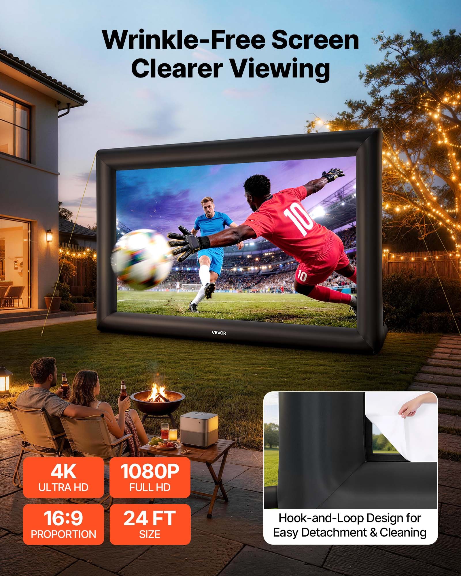 VEVOR Inflatable Movie Screen, 24 ft Outdoor Inflatable Projection Screen with Portable Storage Bag, Front/Rear Projection, Easy Set Up, Blow Up Screen for Outdoor Backyard Movie Night, Theme Parties
