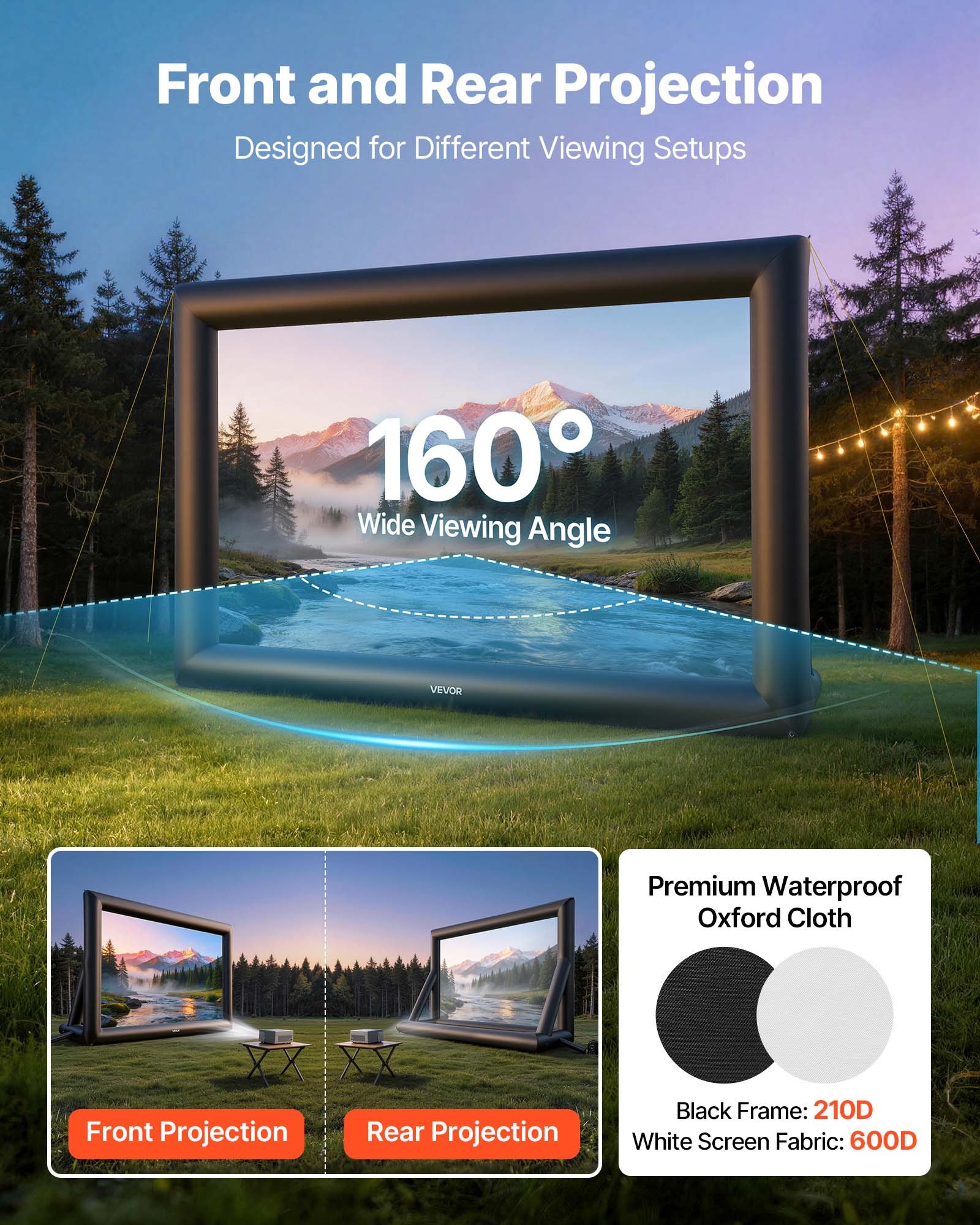 VEVOR Inflatable Movie Screen, 24 ft Outdoor Inflatable Projection Screen with Portable Storage Bag, Front/Rear Projection, Easy Set Up, Blow Up Screen for Outdoor Backyard Movie Night, Theme Parties