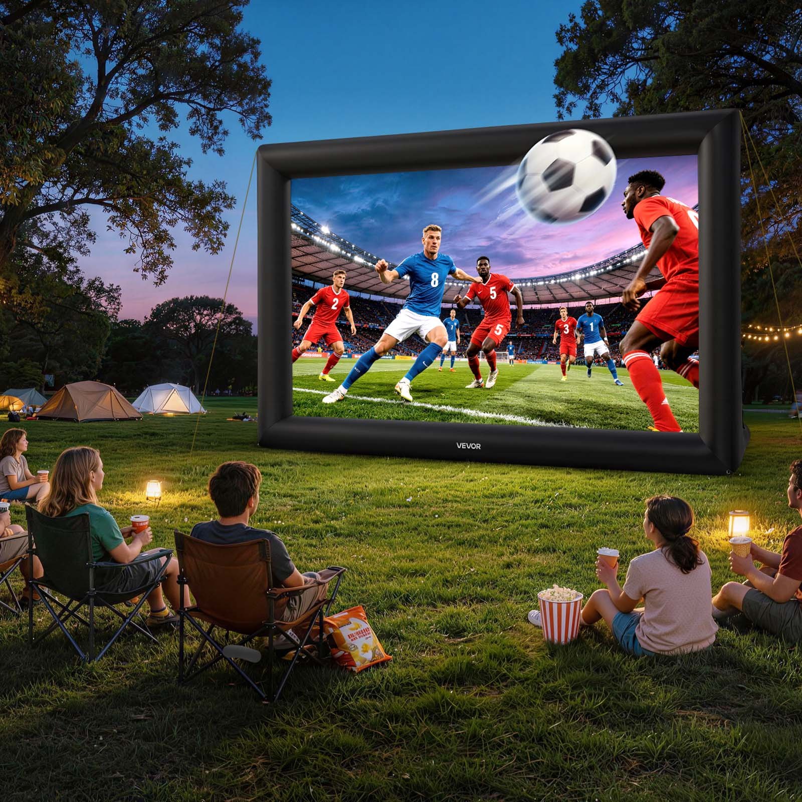 VEVOR Inflatable Movie Screen, 24 ft Outdoor Inflatable Projection Screen with Portable Storage Bag, Front/Rear Projection, Easy Set Up, Blow Up Screen for Outdoor Backyard Movie Night, Theme Parties