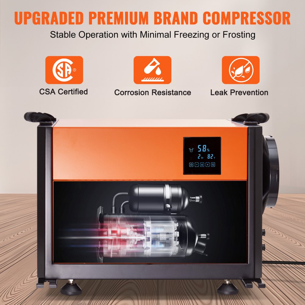 VEVOR 125 Pints Commercial Dehumidifier with Drain Hose for Crawl Spaces, Basements Warehouse & Job Sites, Large Capacity Dehumidifier for Water Damage Restoration, Auto Defrost, CSA Listed