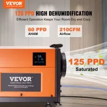 VEVOR 125 Pints Commercial Dehumidifier with Drain Hose for Crawl Spaces, Basements Warehouse & Job Sites, Large Capacity Dehumidifier for Water Damage Restoration, Auto Defrost, CSA Listed