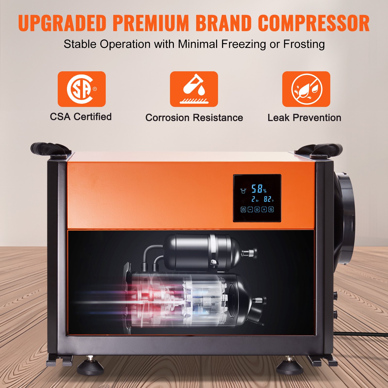 VEVOR 125 Pints Commercial Dehumidifier with Drain Hose for Crawl Spaces, Basements Warehouse & Job Sites, Large Capacity Dehumidifier for Water Damage Restoration, Auto Defrost, CSA Listed