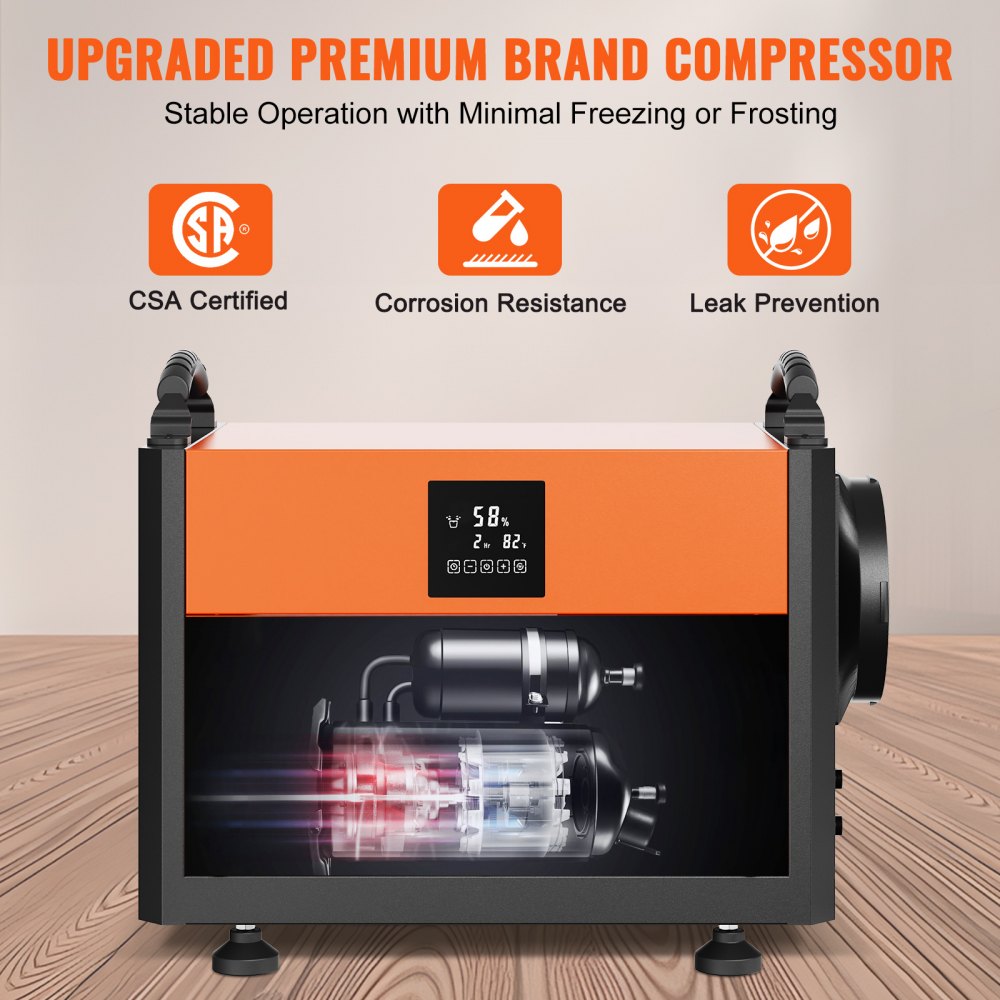 VEVOR 156 Pints Commercial Dehumidifier with Drain Hose for Crawl Spaces, Basements Warehouse & Job Sites, Large Capacity Dehumidifier for Water Damage Restoration, Auto Defrost, CSA Listed